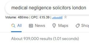 example showing SEO for a medical negligence lawyer